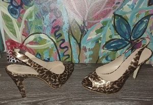Leopard print peep toe sling back